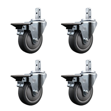 Service Caster 4'' Thermoplastic Rubber Swivel 3/4'' Square Stem Caster Set with Brake, 4PK SCC-SQ20S414-TPRB-PLB-34-4